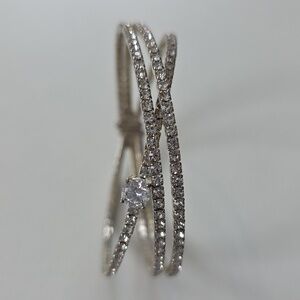 Elegant Fashion Bracelet - Silver Triple Band Bangle with Gemstone